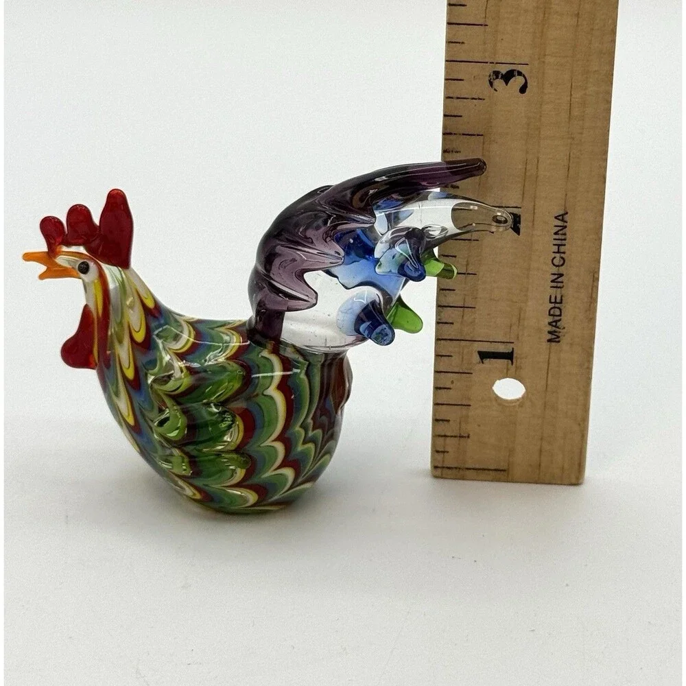 Fitz & Floyd FF Art Glass Menagerie Rooster Hen Chicken 3
